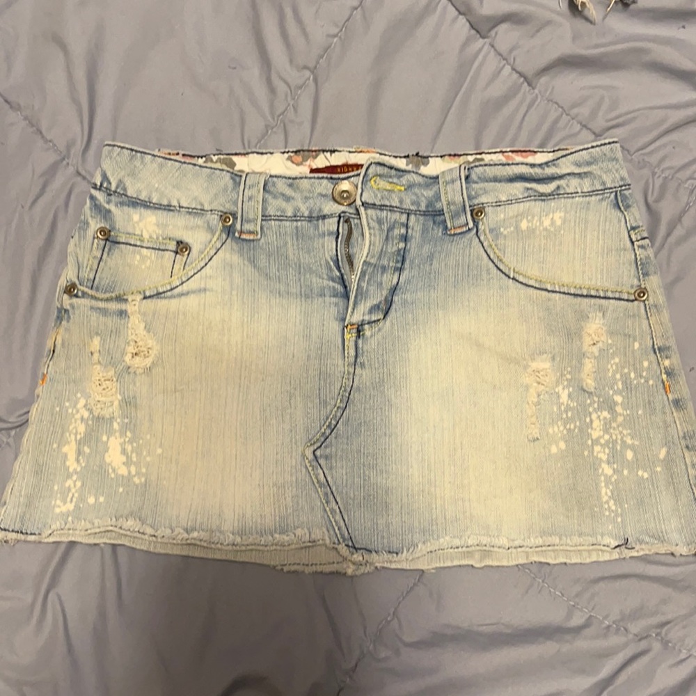 Highway Jeans, faded, distressed denim mini skirt. Size 7